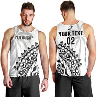 (Custom Text And Number) Fiji Rugby Men Tank Top Fijian Cibi Dance Tapa Pattern White LT14 White - Polynesian Pride