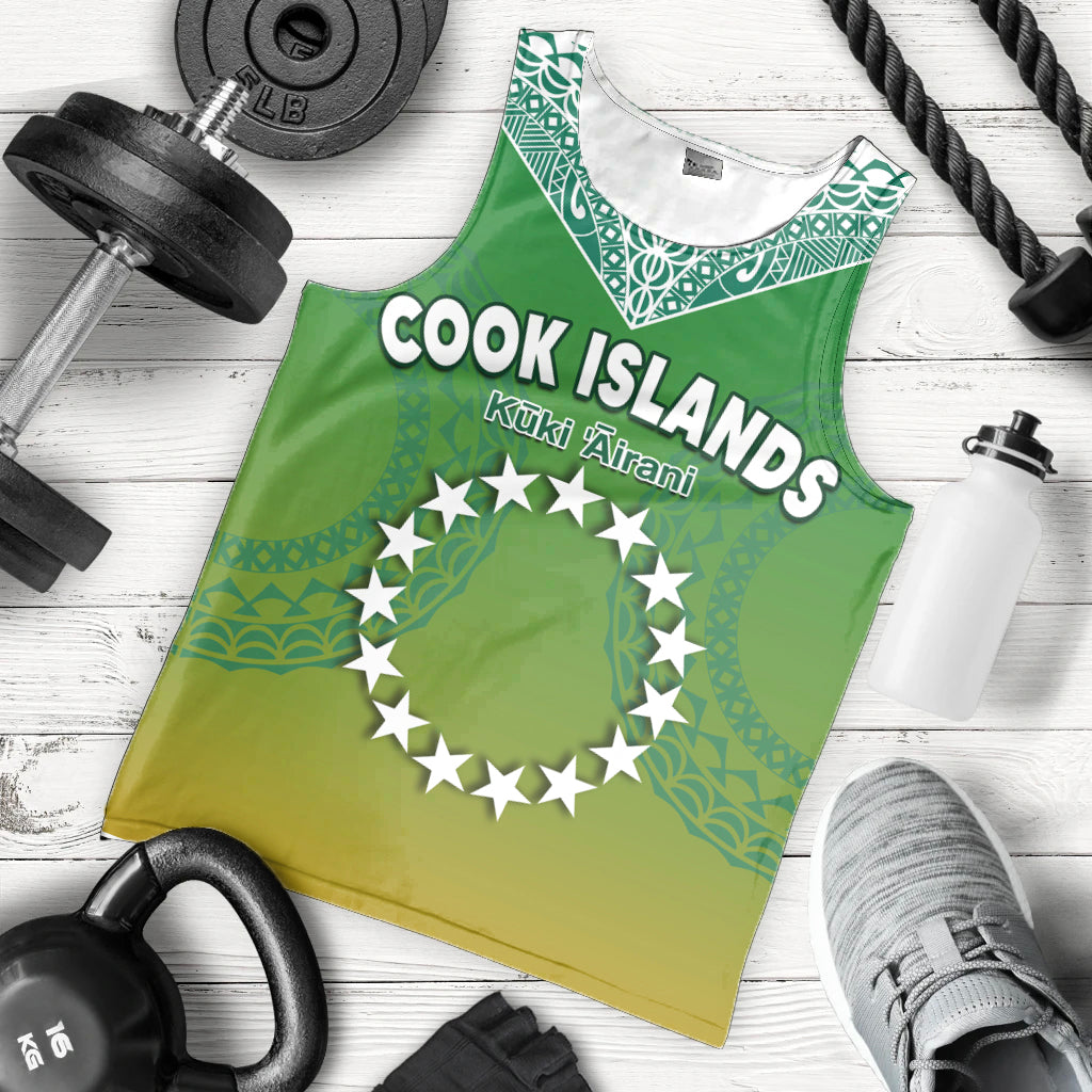 (Custom Personalised) Cook Islands Men Tank Top Circle Pattern Mix Sea Turtle Green Version LT14 Green - Polynesian Pride