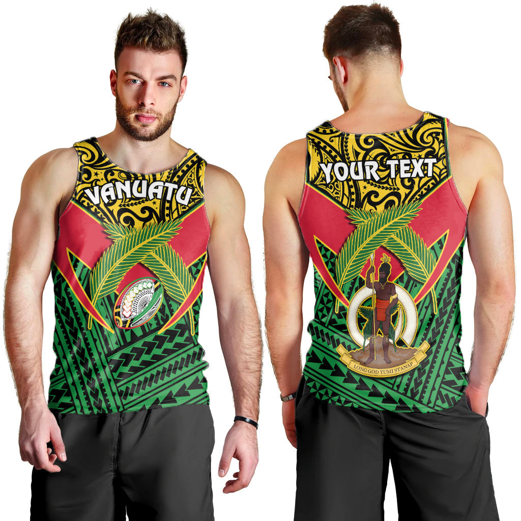 (Custom Personalised) Vanuatu Rugby Men Tank Top Coat Of Arms Polynesian Pattern LT14 Green - Polynesian Pride