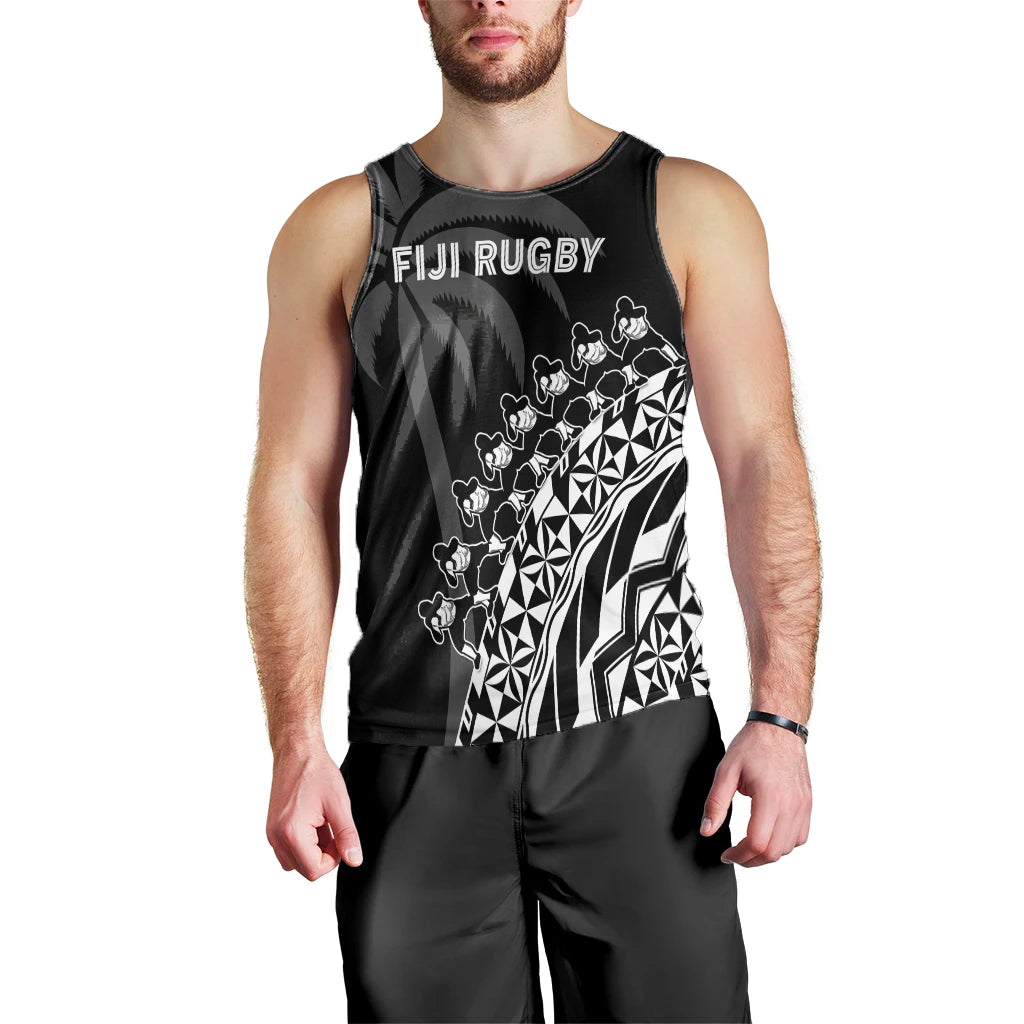 (Custom Text And Number) Fiji Rugby Men Tank Top Fijian Cibi Dance Tapa Pattern Black LT14 - Polynesian Pride
