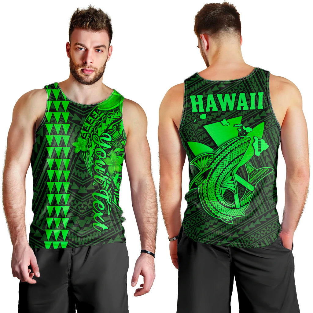 (Custom Personalised) Hawaii Men Tank Top Kakau Kanaka Maoli Combine Polynesian Shark Ver.02 LT14 Green - Polynesian Pride