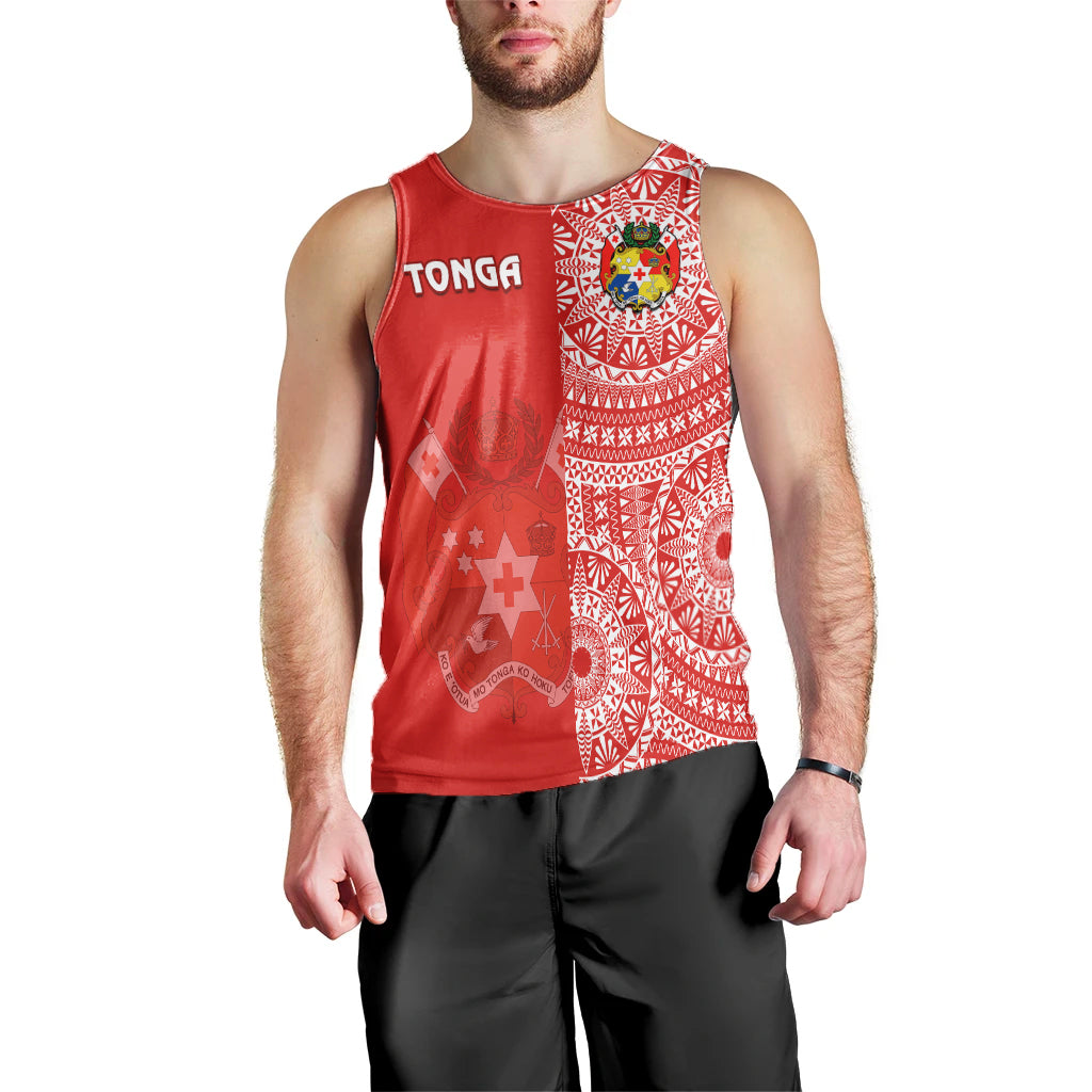 (Custom Text And Number) Tonga Men Tank Top Tongan Coat Of Arms Ngatu Pattern LT14 - Polynesian Pride