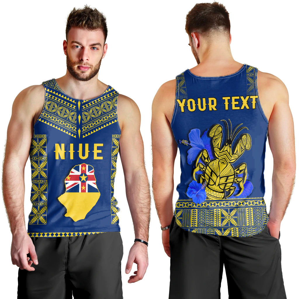 (Custom Personalised) Niue Men Tank Top Happy Constitution Day Niuean Hiapo Crab With Map LT14 Blue - Polynesian Pride