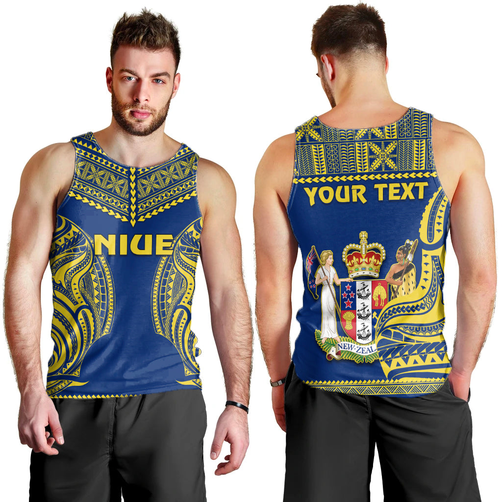 (Custom Personalised) Niue Men Tank Top Hiapo Mix Polynesian Happy Constitution Day LT14 Blue - Polynesian Pride