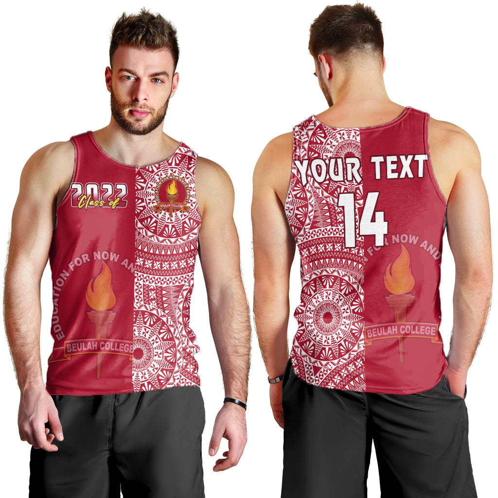 (Custom Text And Number) Beulah Tonga College Men Tank Top Class Of Year Tongan Ngatu Pattern LT14 Maroon - Polynesian Pride