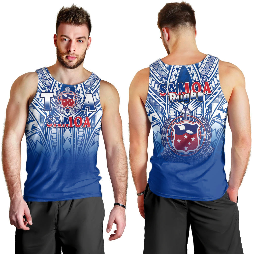 Samoa Rugby Men Tank Top Toa Samoa Polynesian Pacific Navy Version LT14 Blue - Polynesian Pride