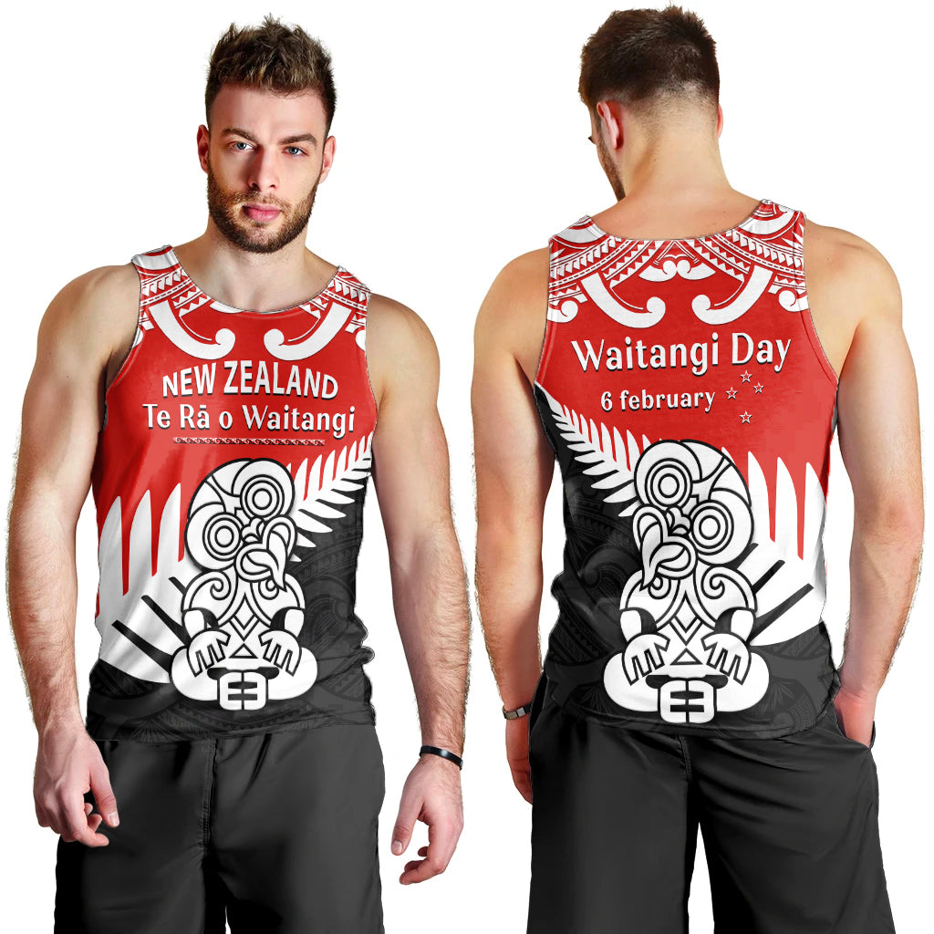 Waitangi Day Men Tank Top Tino Rangatiratanga Flag With Tiki Maori Fern LT14 Red - Polynesian Pride