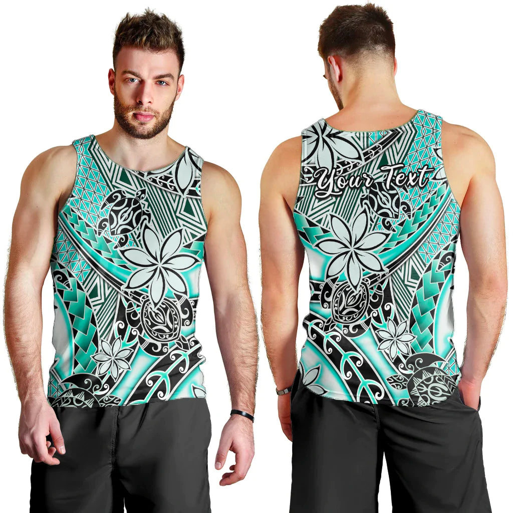 (Custom Personalised) Hawaii Men Tank Top Tribal Plumeria With Polynesian Turtle Ver.04 LT14 Turquoise - Polynesian Pride