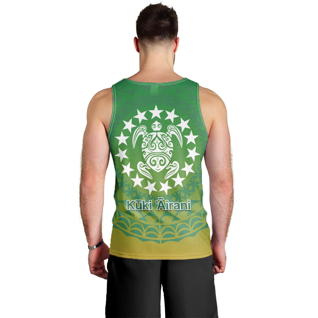 Cook Islands Men Tank Top Circle Pattern Mix Sea Turtle Green Version LT14 - Polynesian Pride