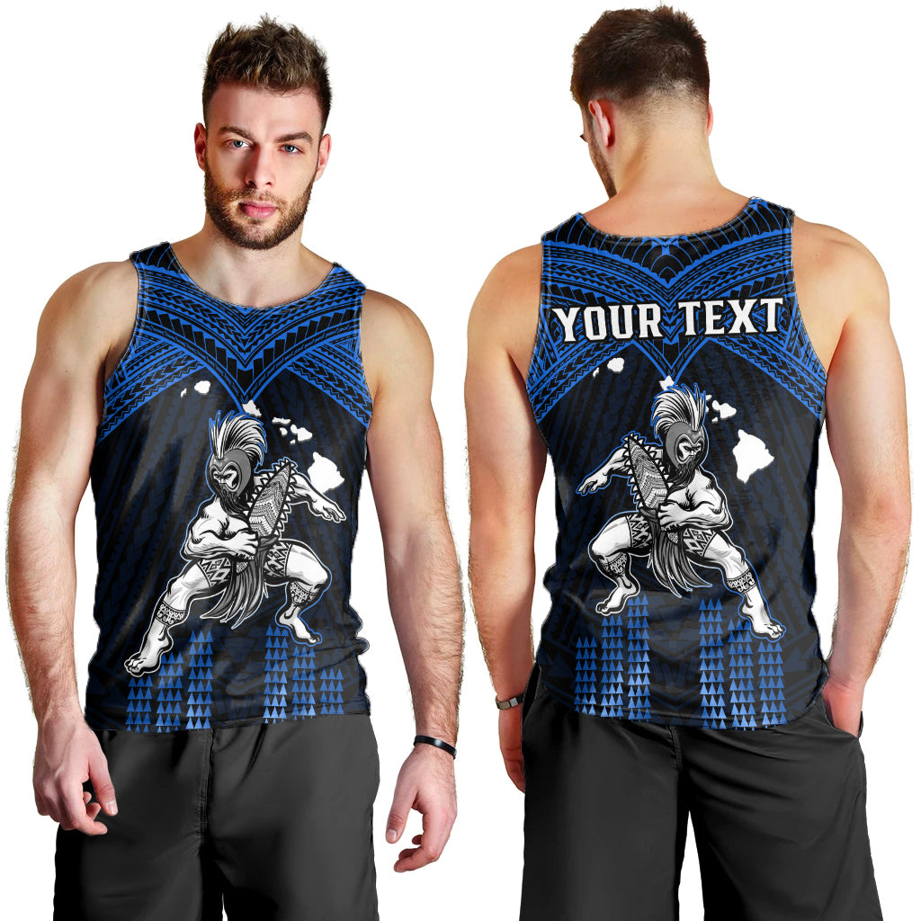 (Custom Personalised) Hawaii Men Tank Top Hawaiian Warrior With Weapon Polynesian Ver.06 LT14 Blue - Polynesian Pride