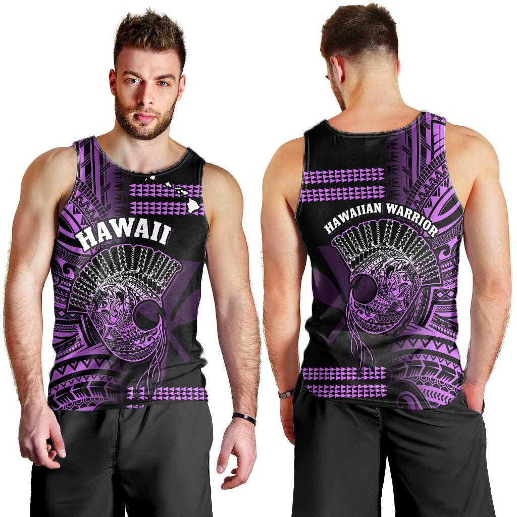 Hawaii Men Tank Top Kakau Warrior Helmet Gradient Purple Polynesian LT14 Purple - Polynesian Pride