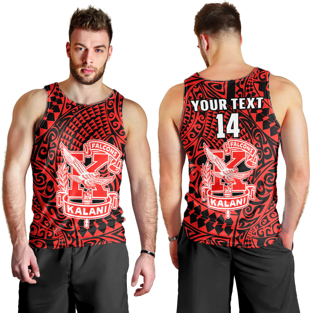 (Custom Text And Number) Hawaii Men Tank Top Kalani High School Tribal Kakau LT14 Red - Polynesian Pride