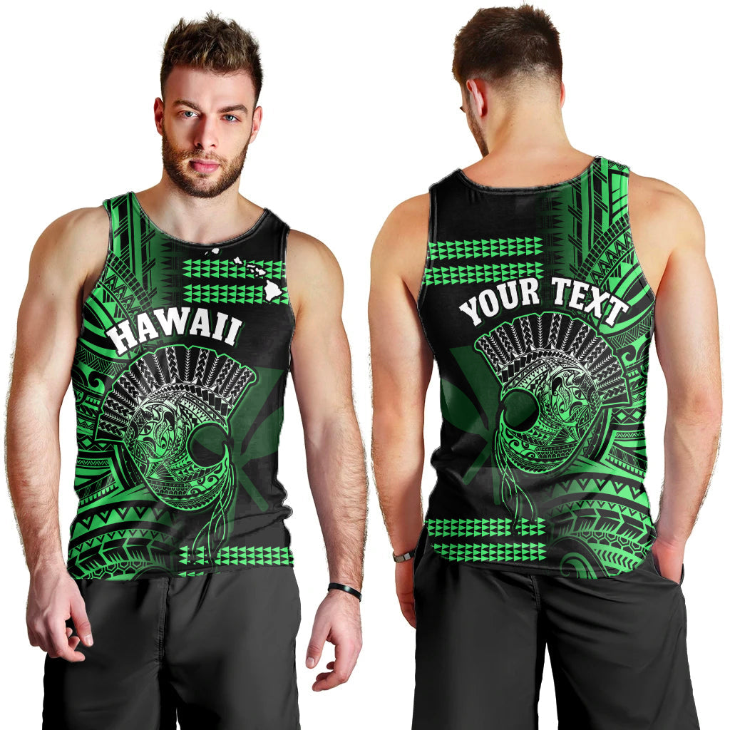 (Custom Personalised) Hawaii Men Tank Top Kakau Warrior Helmet Gradient Green Polynesian LT14 Green - Polynesian Pride