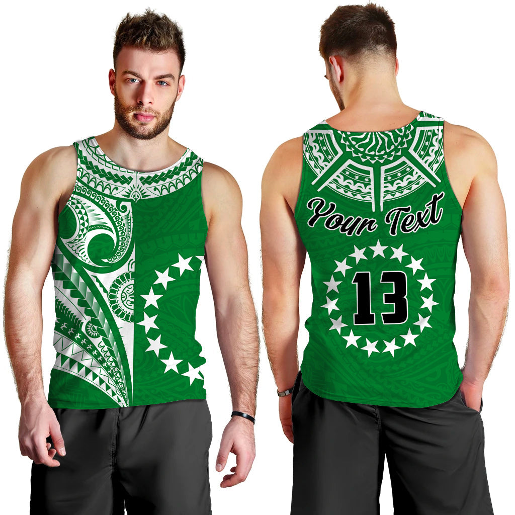 (Custom Text and Number) Cook Islands Tatau Men Tank Top Symbolize Passion Stars Version Green LT13 Green - Polynesian Pride