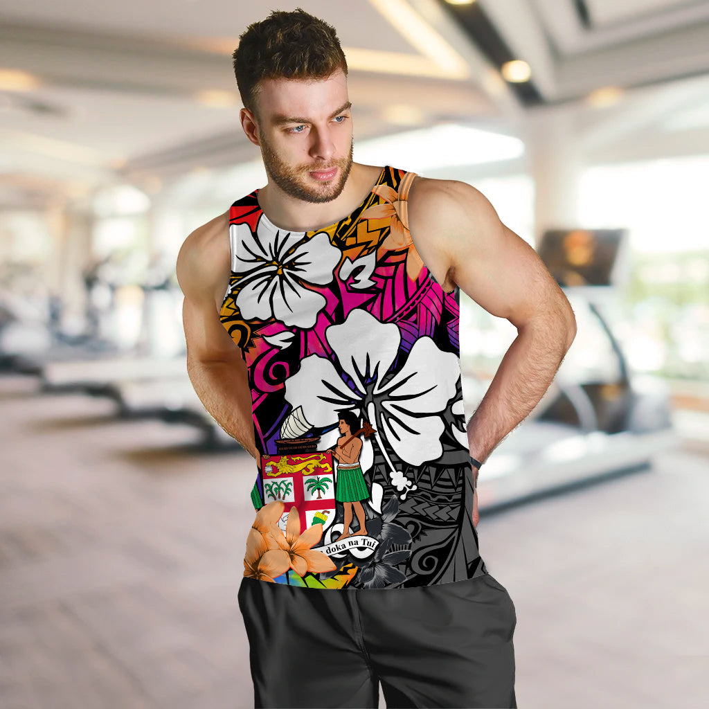 (Custom Text and Number) Fiji Tie Dye Men Tank Top Polynesian Tribal Creative Tropical Flowers LT13 - Polynesian Pride