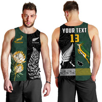 (Custom Text and Number) South Africa Protea and New Zealand Fern Men Tank Top Rugby Go Springboks vs All Black LT13 - Polynesian Pride