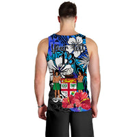 (Custom Text and Number) Fiji Tie Dye Men Tank Top Polynesian Blue Tribal Creative Tropical Flowers LT13 - Polynesian Pride