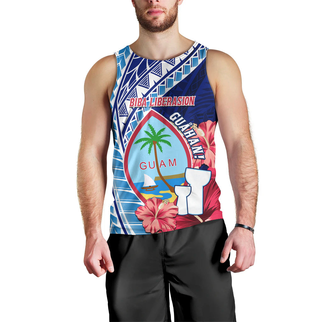 Guam Chamorro Men Tank Top Happy Liberation Day Latte Stone LT13 Blue - Polynesian Pride