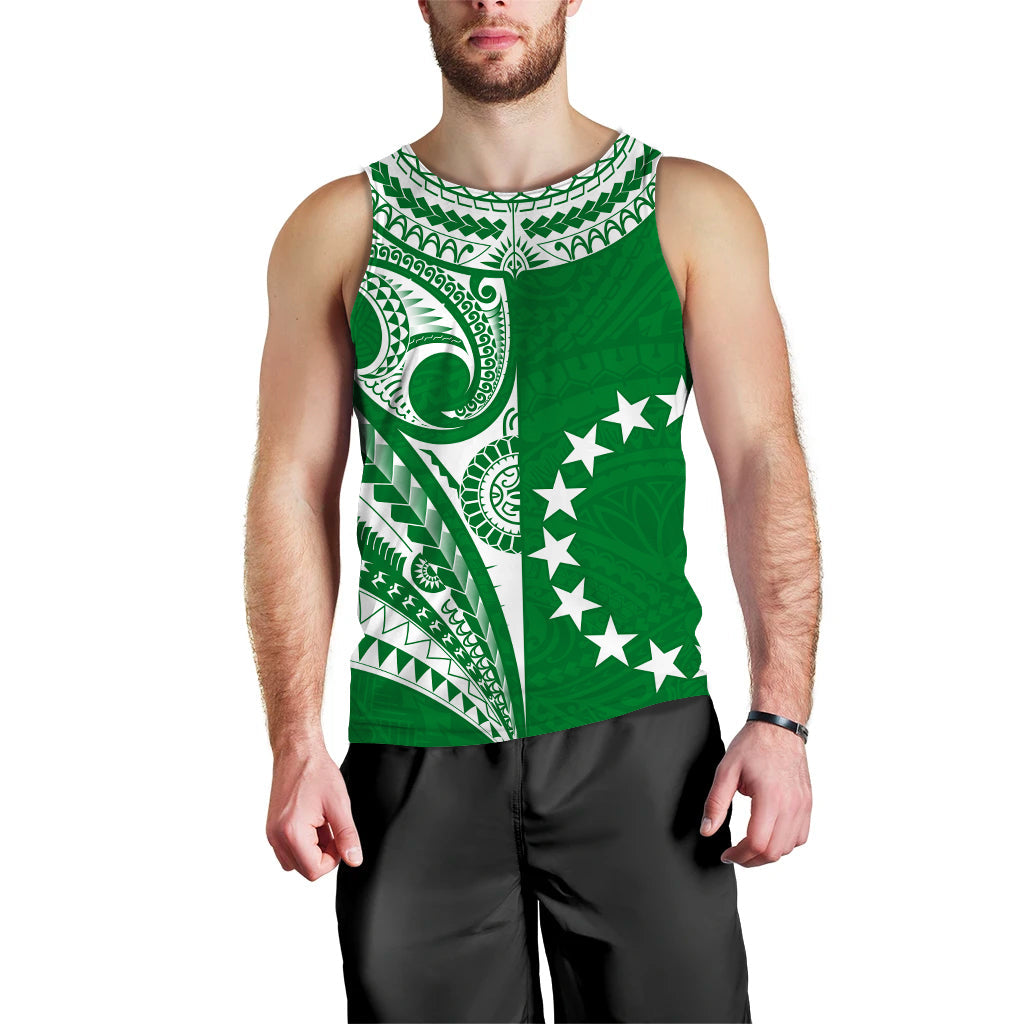 (Custom Text and Number) Cook Islands Tatau Men Tank Top Symbolize Passion Stars Version Green LT13 - Polynesian Pride