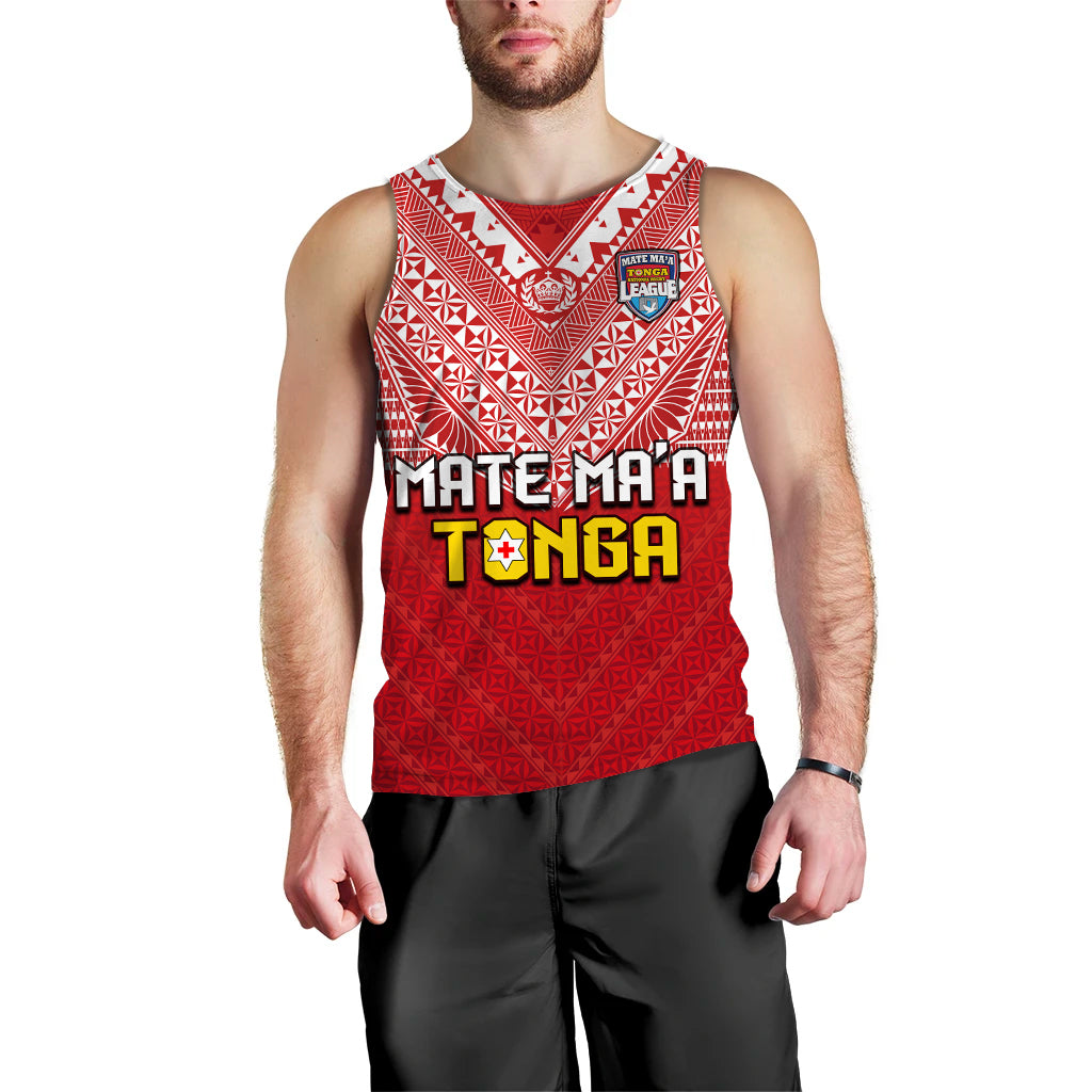 (Custom Text and Number) Tonga Rugby MMT Men Tank Top Ngatu Mate Maa Tonga Special LT13 Red - Polynesian Pride