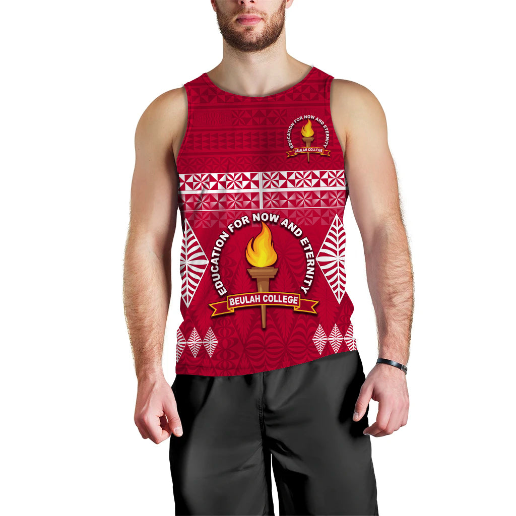 (Custom Text and Number) Beulah College Men Tank Top Ngatu Pattern Tonga LT13 Maroon - Polynesian Pride