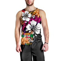 (Custom Text and Number) Fiji Tie Dye Men Tank Top Polynesian Tribal Creative Tropical Flowers LT13 Red - Polynesian Pride