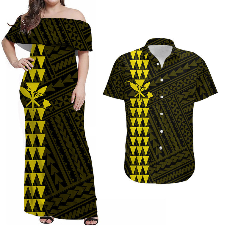 Hawaiian Kakau Matching Dress and Hawaiian Shirt Simple Style No.1 LT6 Yellow - Polynesian Pride