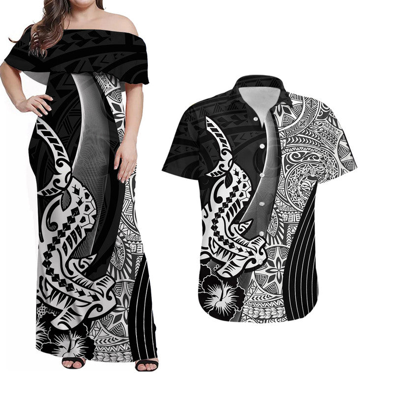 Hawaiian Shark Polynesian Matching Dress and Hawaiian Shirt Vibe Black Style LT6 Black - Polynesian Pride