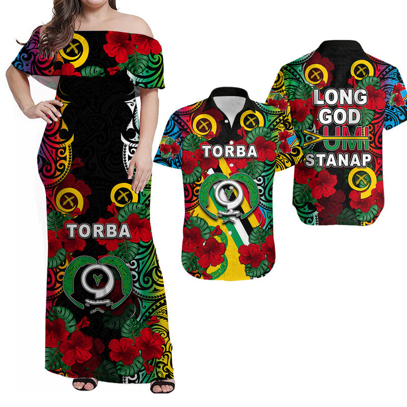 Vanuatu Torba Matching Hawaiian Shirt and Dress with Polynesian Hibiscus LT6 Black - Polynesian Pride