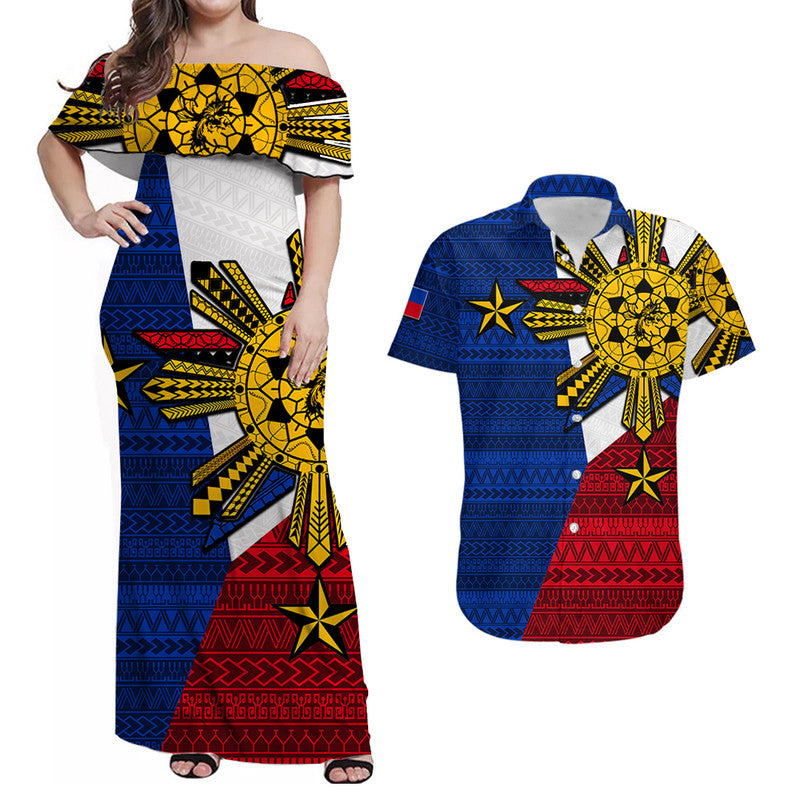 Filipino Matching Dress and Hawaiian Shirt Tribal Flag Style LT6 Blue - Polynesian Pride