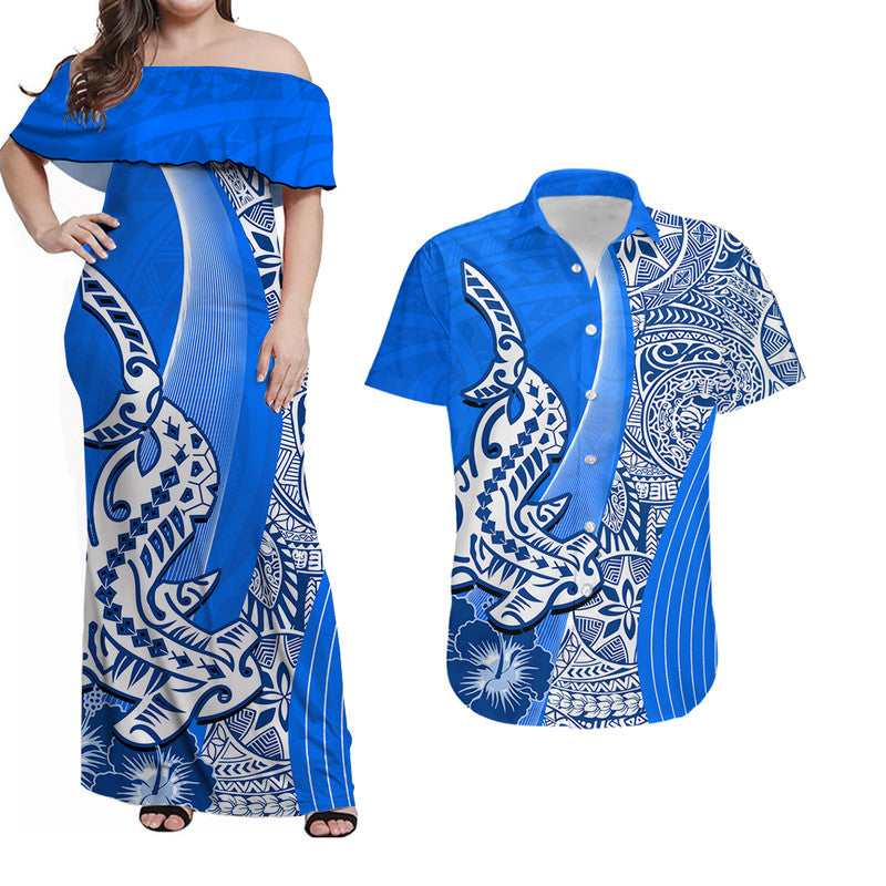 Hawaiian Shark Polynesian Matching Dress and Hawaiian Shirt Vibe Blue Style LT6 Blue - Polynesian Pride