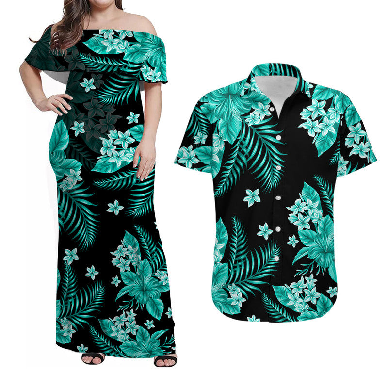 Hawaii Summer Colorful Matching Dress and Hawaiian Shirt Turquesa LT6 Green - Polynesian Pride