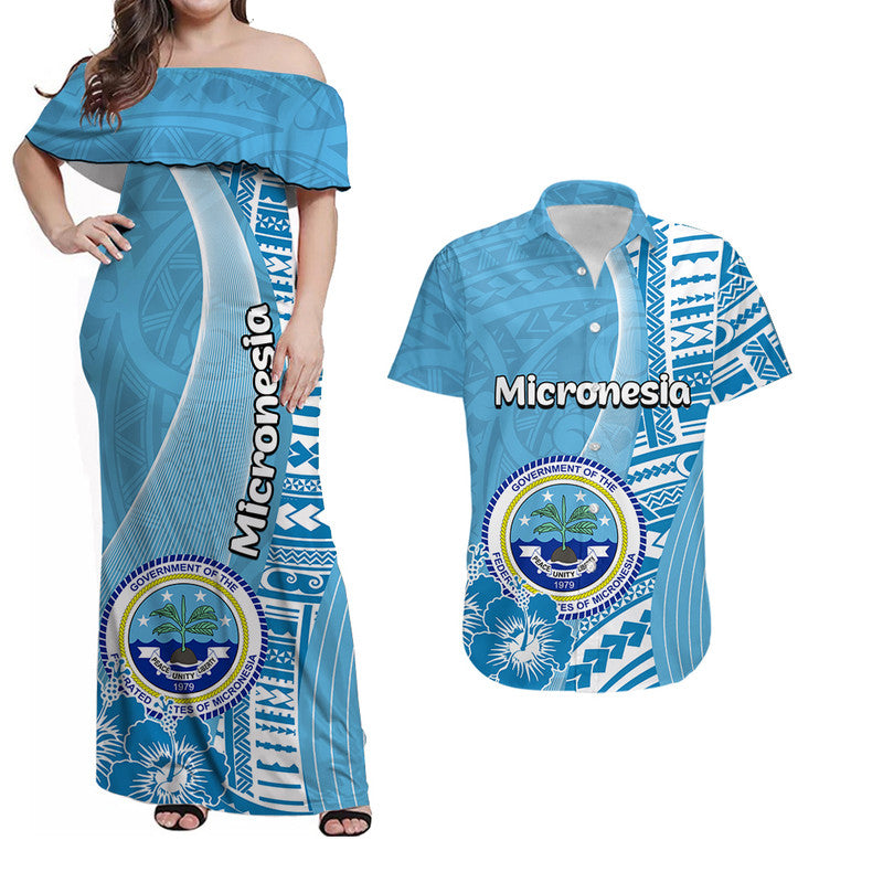 Micronesia Matching Dress and Hawaiian Shirt Vibe Style LT6 Blue - Polynesian Pride