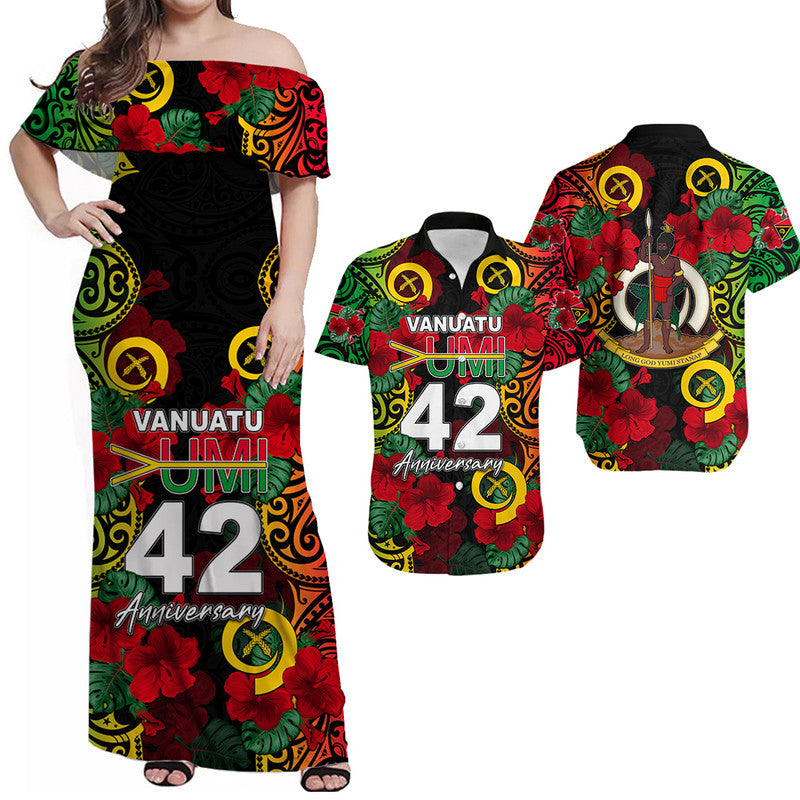 Vanuatu Matching Hawaiian Shirt and Dress Yumi 42 LT6 Black - Polynesian Pride