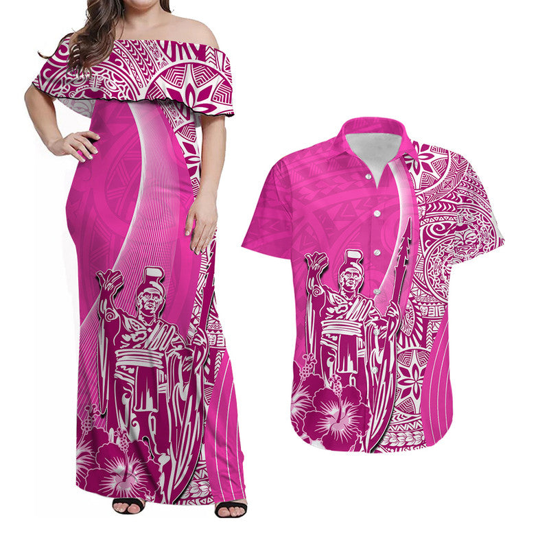 Hawaii King Kamehameha Matching Dress and Hawaiian Shirt Vibe Pink Style LT6 Pink - Polynesian Pride