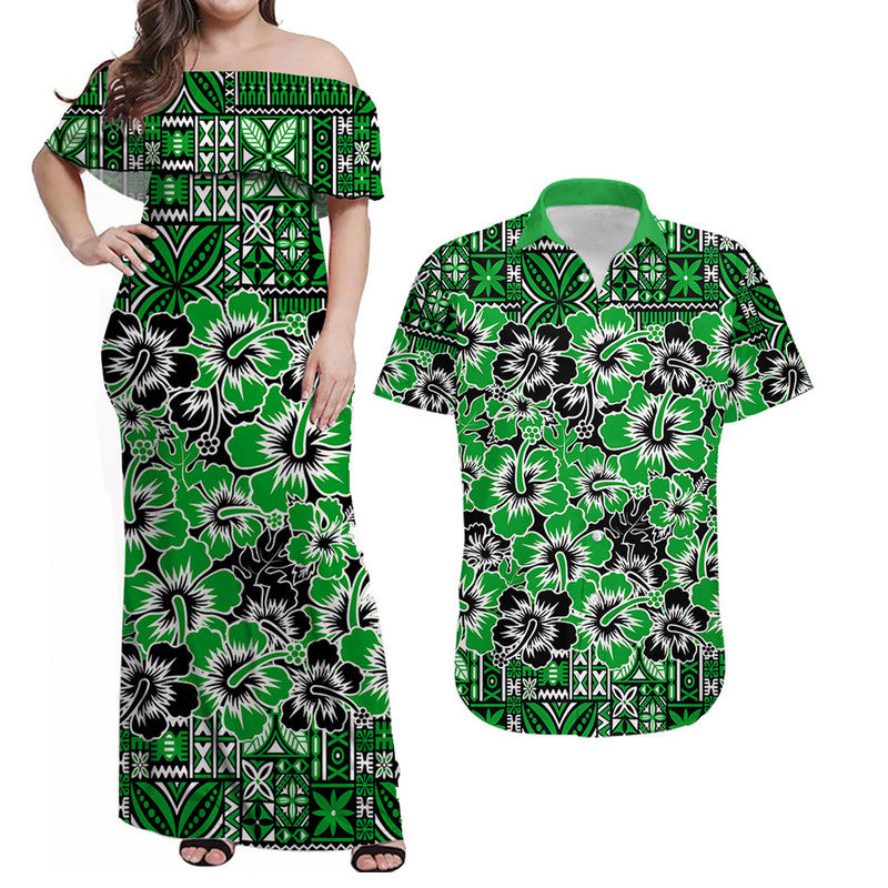 Fiji Hibiscus Festival Matching Hawaiian Shirt and Dress Green LT6 Green - Polynesian Pride