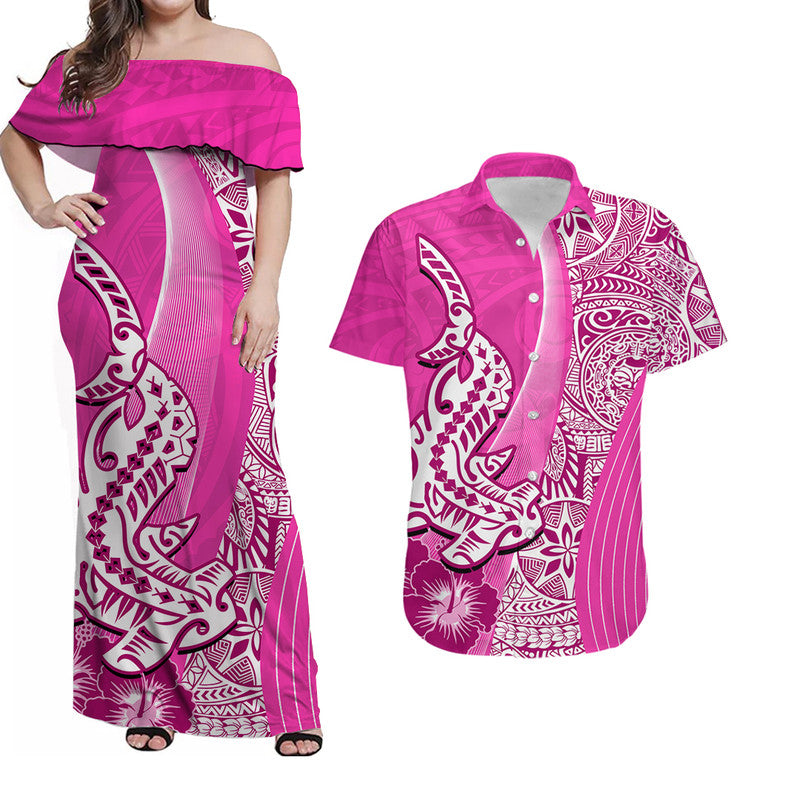 Hawaiian Shark Polynesian Matching Dress and Hawaiian Shirt Vibe Pink Style LT6 Pink - Polynesian Pride