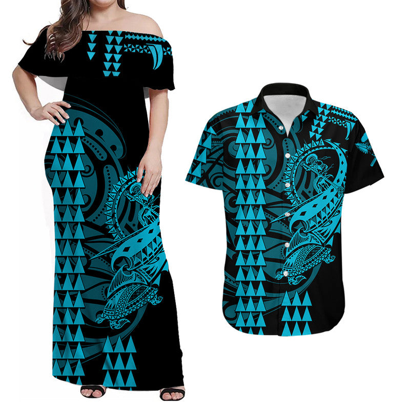 Hawaii Kakau Matching Dress and Hawaiian Shirt Polynesian Warrior Blue LT6 Blue - Polynesian Pride