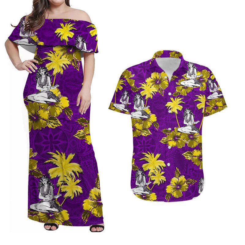 Hawaiian Matching Hawaiian Outfits For Coupless Hawaii Summer Hula Girl Hibicus Flower Dress And Hawaiian Shirt No.6 LT6 - Polynesian Pride