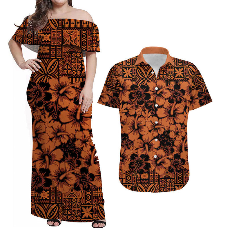 Polynesian Matching Hawaiian Shirt and Dress Fiji Festival with Hibiscus LT6 Brown - Polynesian Pride