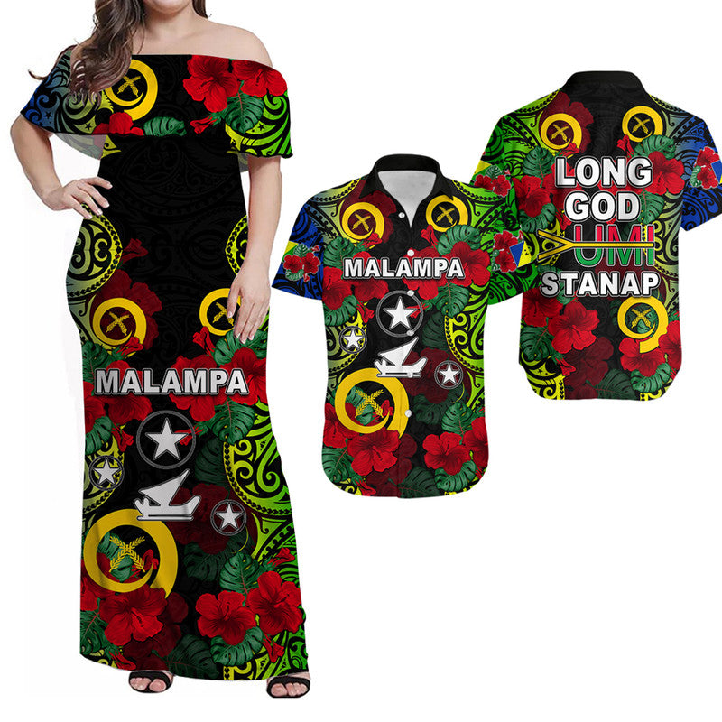 Malampa Vanuatu Matching Hawaiian Shirt and Dress with Hibiscus LT6 Black - Polynesian Pride