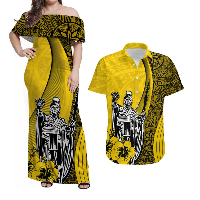 Hawaii King Kamehameha Matching Dress and Hawaiian Shirt Vibe Yellow Style LT6 Yellow - Polynesian Pride