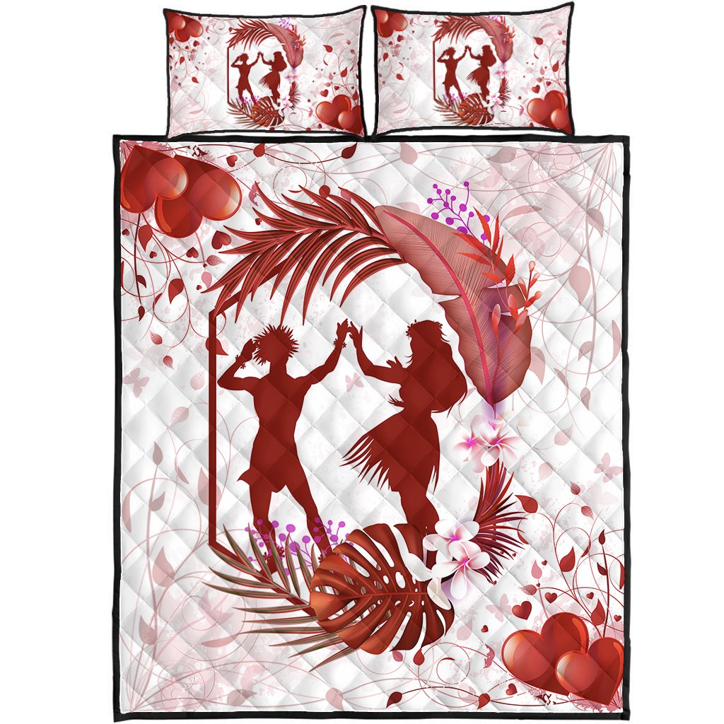 Hawaii Hula Dance Couple Love Valentine Quilt Bed Set - Cud Style - AH White - Polynesian Pride
