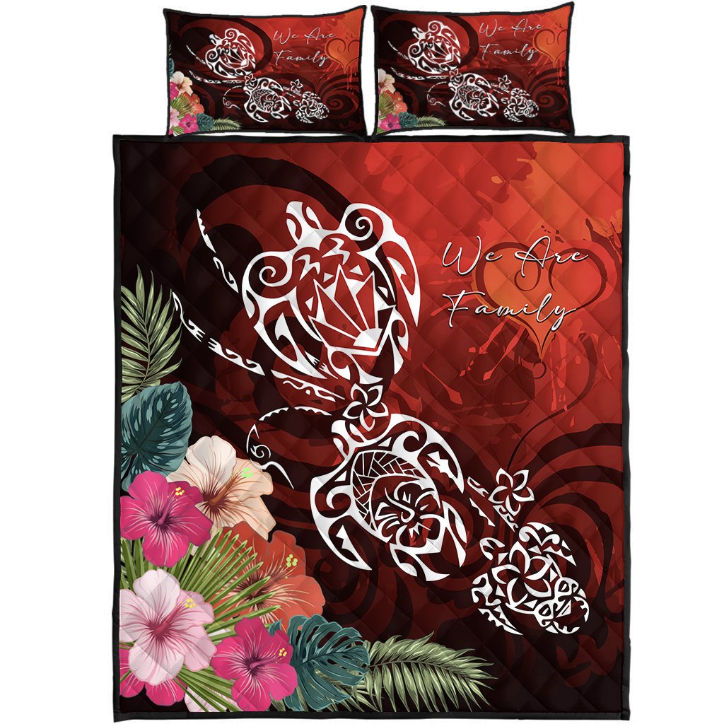 Hawaii Turtle Family Quilt Bed Set - We Are Family - AH Red - Polynesian Pride