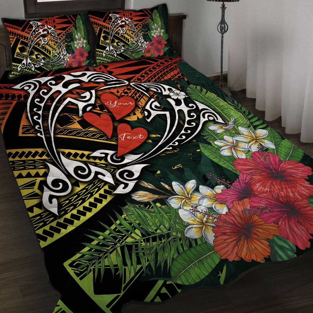 Hawaii Dophin Couple Love Polynesian Flower Quilt Bed Set - AH - Polynesian Pride