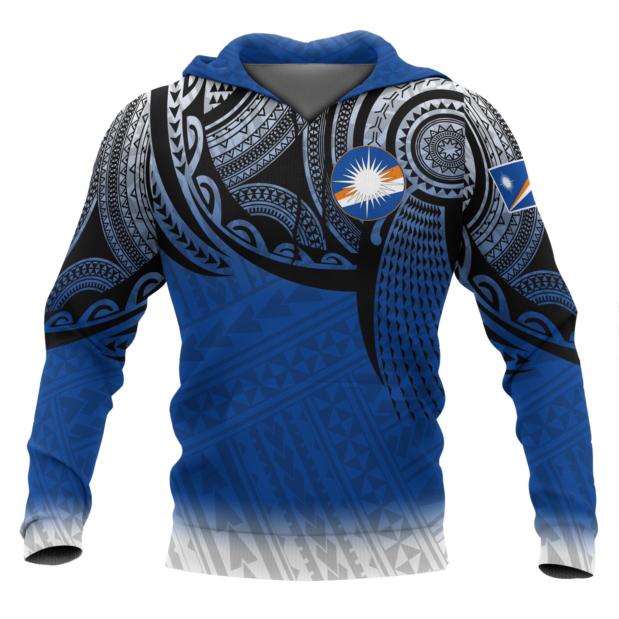 Marshall Islands Polynesian Hoodie Tattoo Pattern Unisex Blue - Polynesian Pride