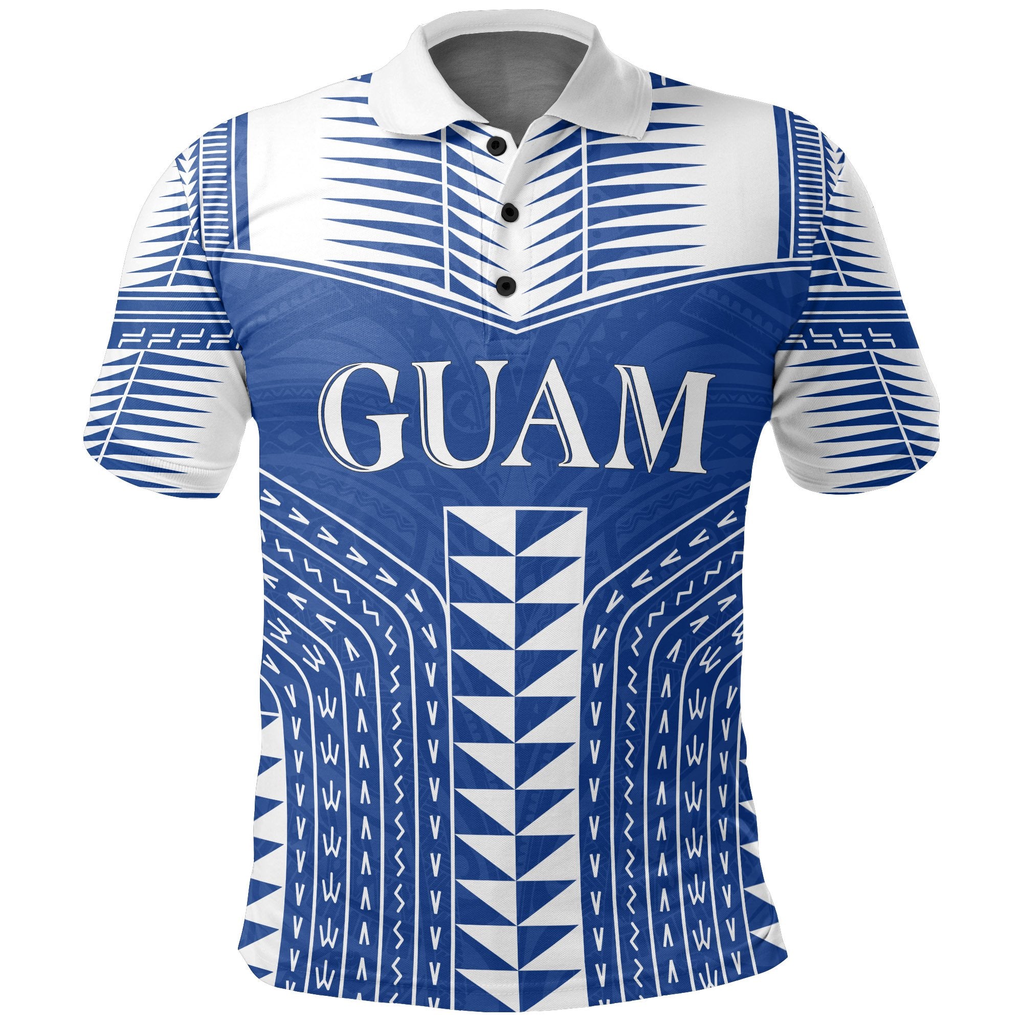 Guam Polo Shirt Guahan Polynesian Tattoo Unisex Blue - White - Polynesian Pride