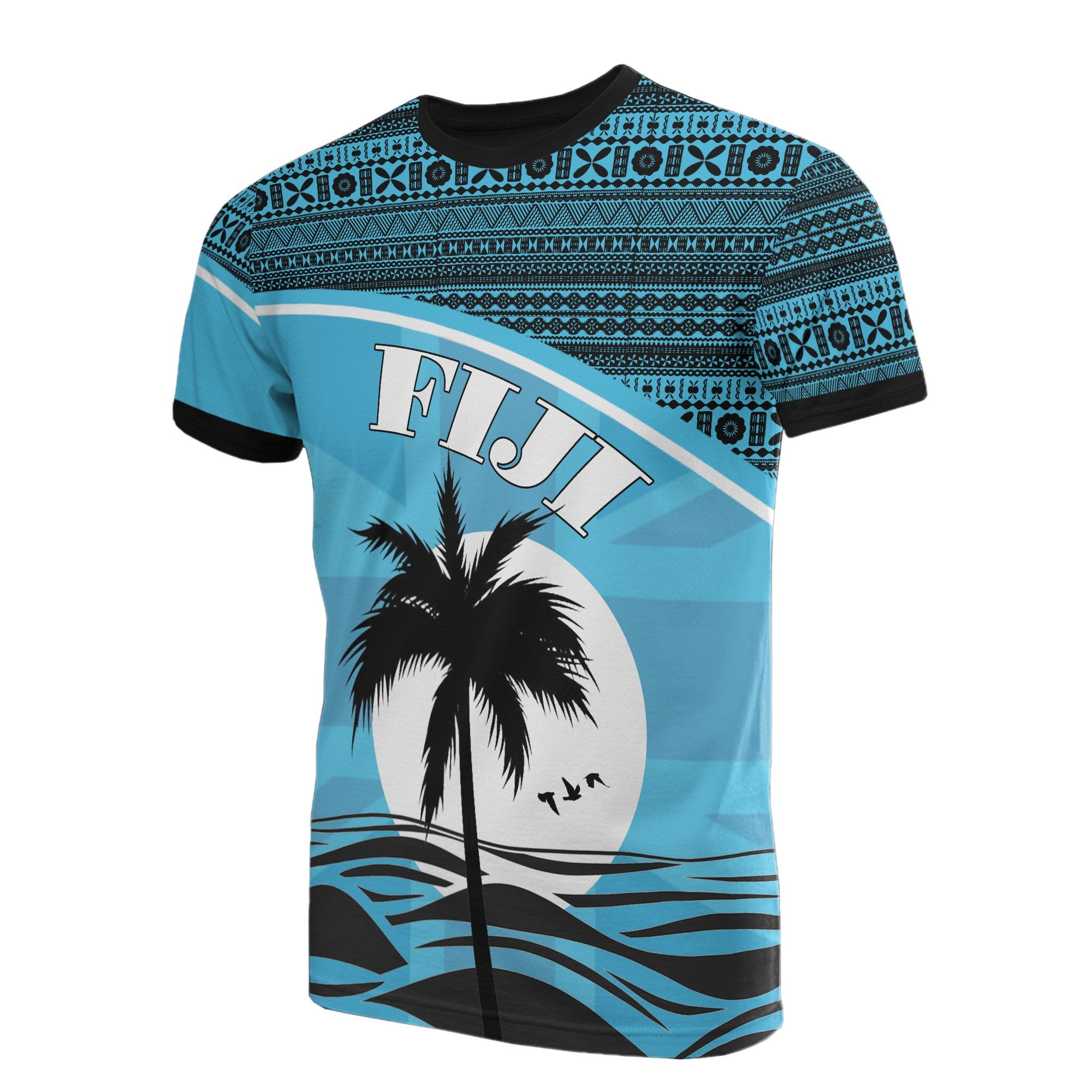 Fiji T Shirt Fijian Flag Coconut Tree Tapa Unisex Blue - Polynesian Pride