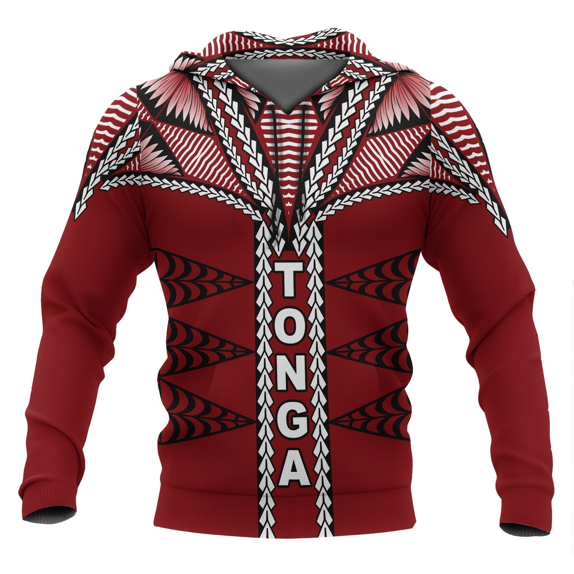 Tonga Polynesian ll Over Hoodie Tongan Ngatu Pattern Unisex Red - Polynesian Pride