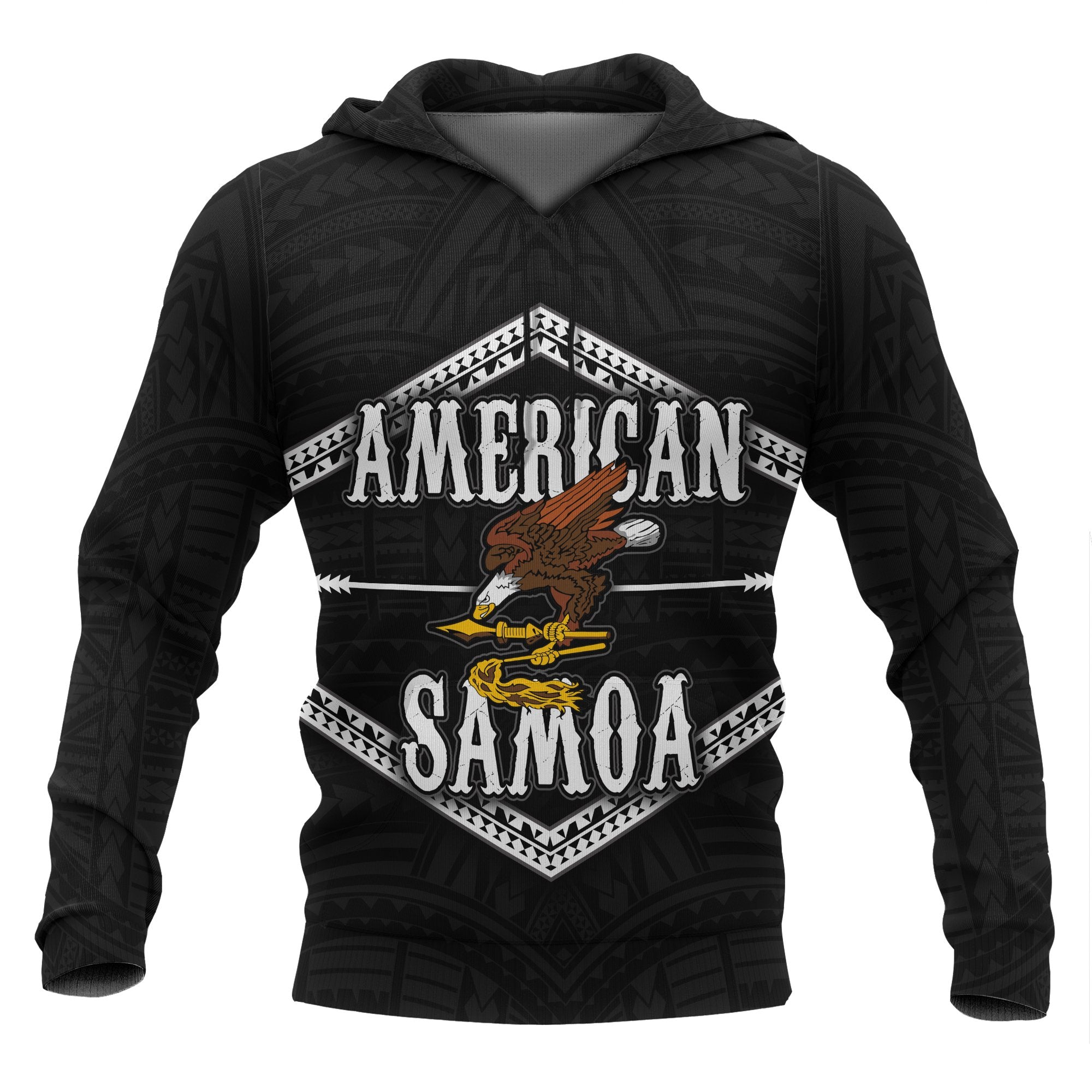 American Samoa Polynesian ll Over Hoodie Black Eagle Unisex Black - Polynesian Pride